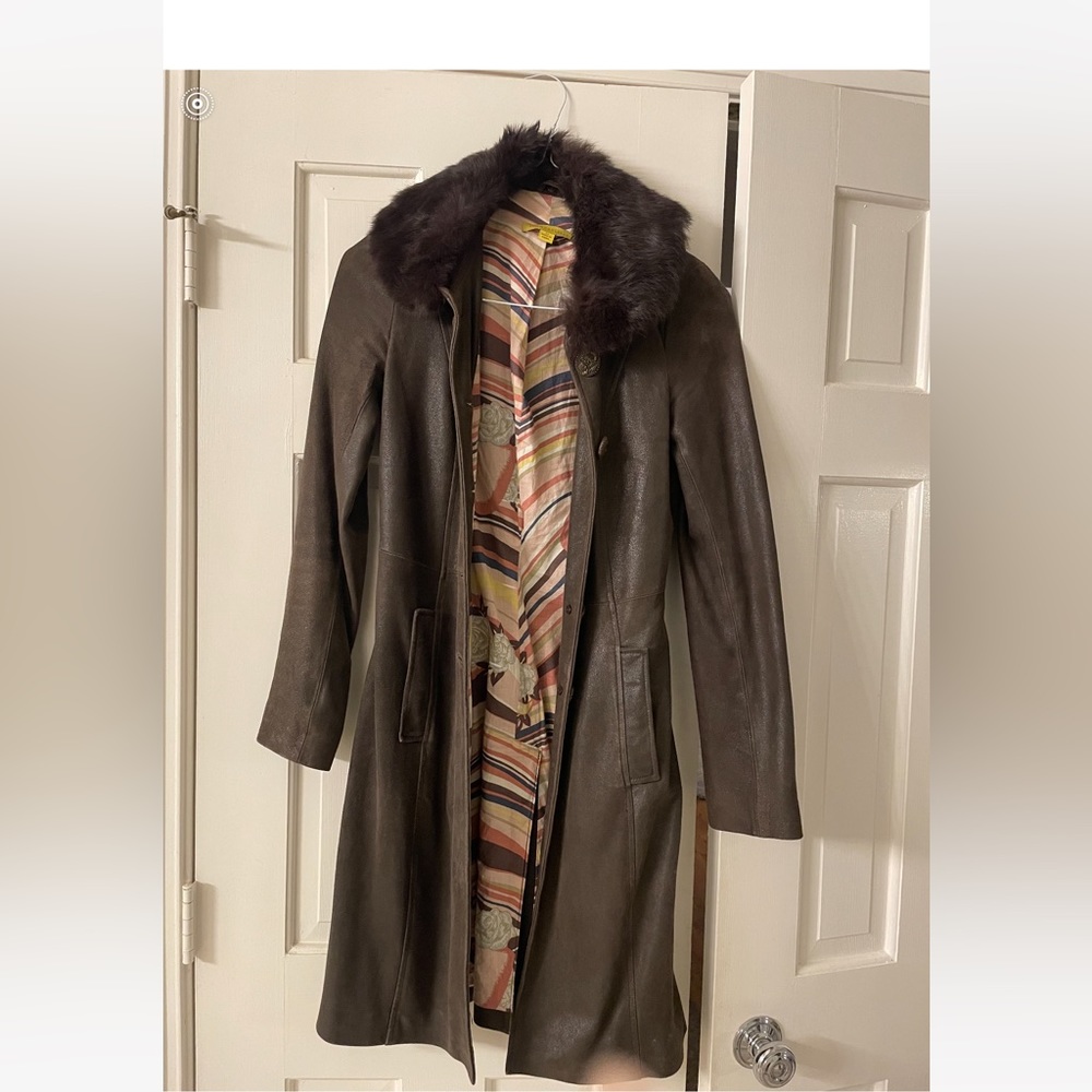 Genuine leather and authentic fur lined trench